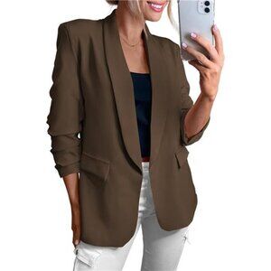 Womens Blazer Sleeve Open Front Jackets Coffee